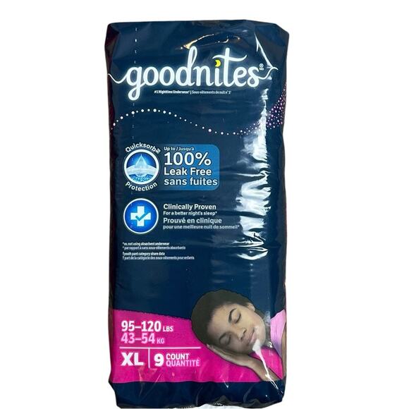 4 packs Goodnites Youth Girls Nighttime Underwear X Large 95-140 lbs 36 count - Picture 3 of 6